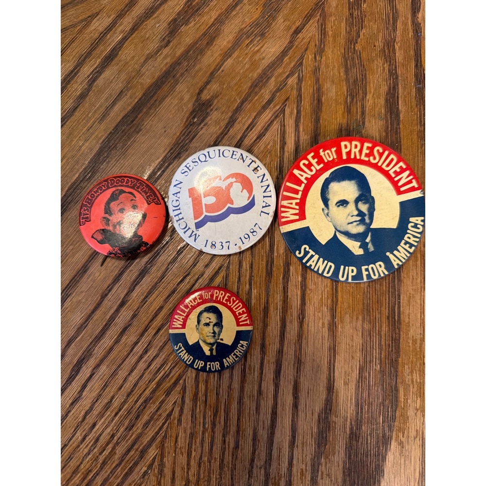 Vintage Pinback Button Lot George Wallace Michigan Sesquicentennial Howdy Doody